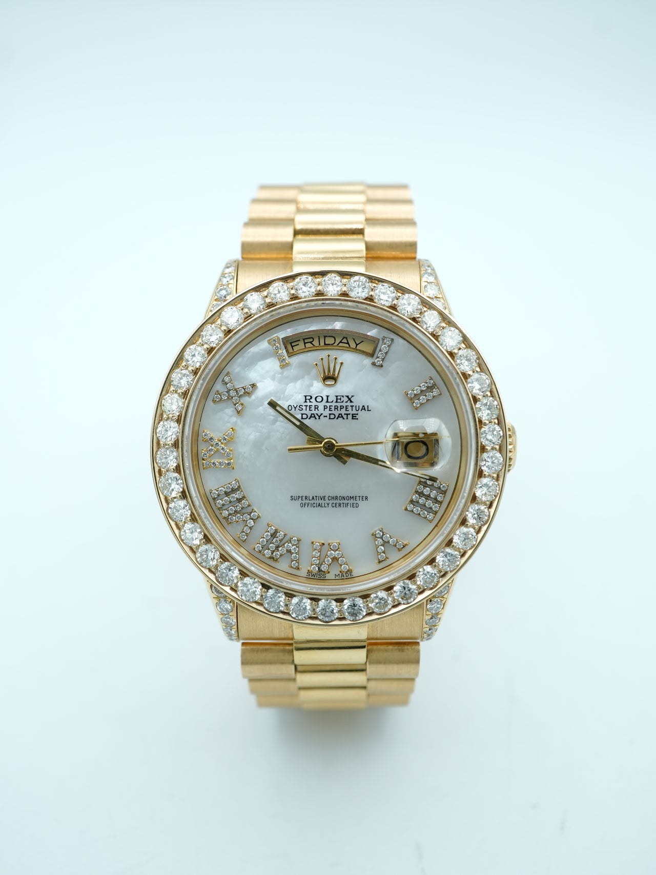 Rolex Day-Date 36mm 18K Yellow Gold With Custom Aftermarket Diamond Be ...