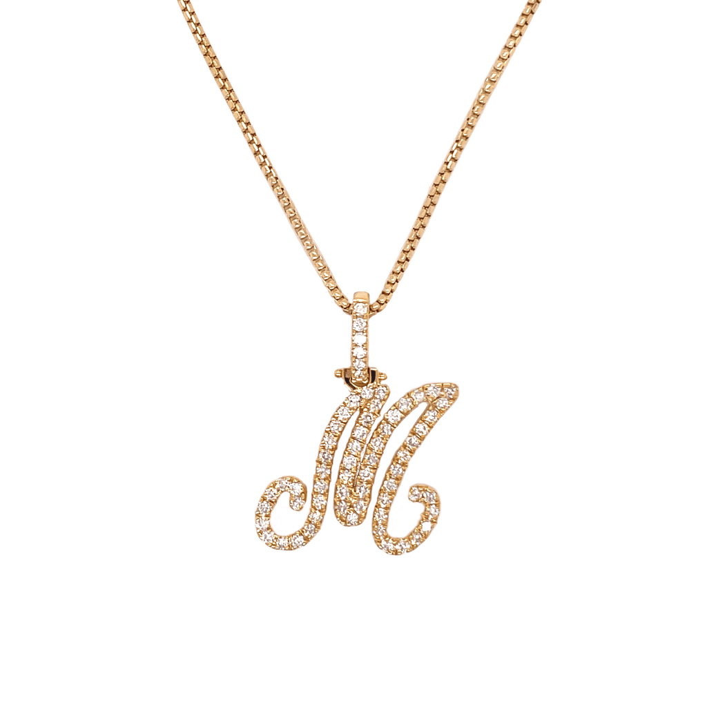 Diamond Letter M Pendant Necklace in 14k Yellow Gold